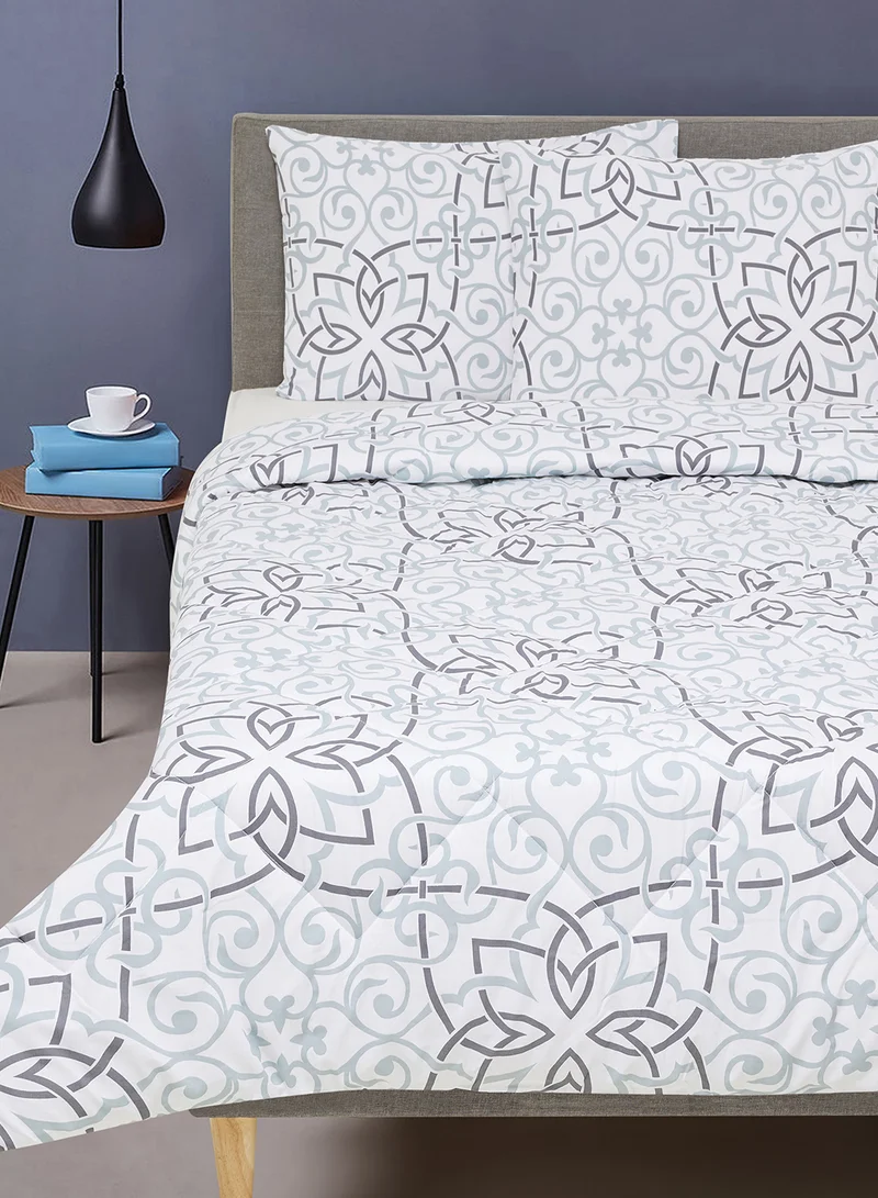 Noon East Comforter Set With Pillow Cover - For King Size Mattress - 100% Cotton Percale/Elana - Sleep Well Lightweight And Warm Bed Linen- Elana Grey 260X240cm +Pillow Cover 50X75cm