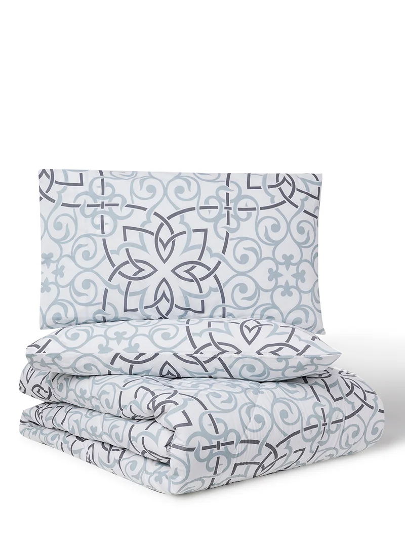 Noon East Comforter Set With Pillow Cover - For King Size Mattress - 100% Cotton Percale/Elana - Sleep Well Lightweight And Warm Bed Linen- Elana Grey 260X240cm +Pillow Cover 50X75cm