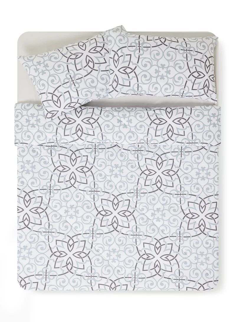 Noon East Comforter Set With Pillow Cover - For King Size Mattress - 100% Cotton Percale/Elana - Sleep Well Lightweight And Warm Bed Linen- Elana Grey 260X240cm +Pillow Cover 50X75cm