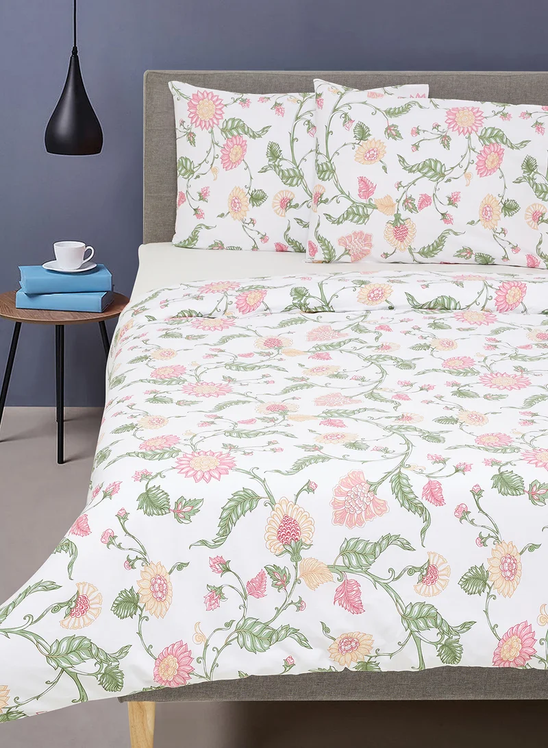 Noon East Duvet Cover Set - With 1 Duvet Cover 200X200 Cm And 2 Pillow Cover 50X75 Cm - For Queen Size Mattress - 100% Cotton Percale 180 Thread Count Red/White/Green