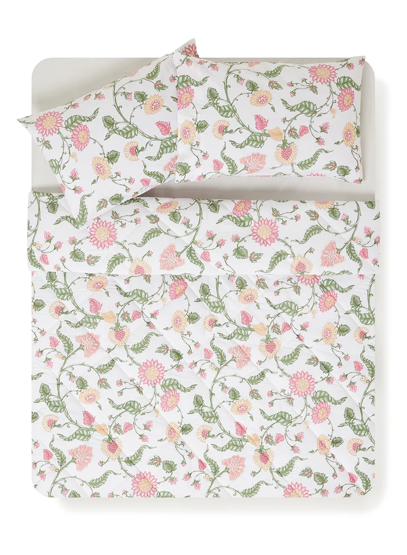 Noon East Duvet Cover Set - With 1 Duvet Cover 200X200 Cm And 2 Pillow Cover 50X75 Cm - For Queen Size Mattress - 100% Cotton Percale 180 Thread Count Red/White/Green