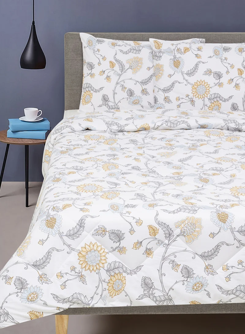 Noon East Comforter Set With Pillow Cover 50X75 Cm, Comforter 260X240 Cm - For King Size Mattress - 100% Cotton Dehlia - Sleep Well Lightweight And Warm Bed Linen Yellow