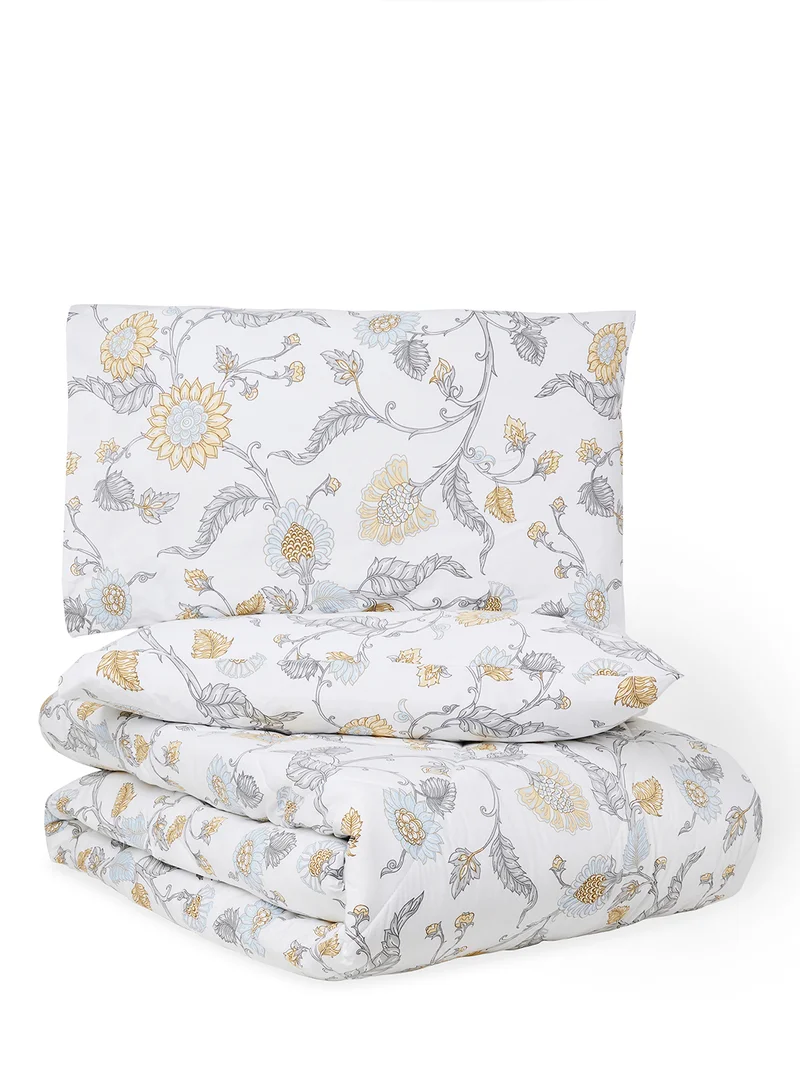 Noon East Comforter Set With Pillow Cover 50X75 Cm, Comforter 260X240 Cm - For King Size Mattress - 100% Cotton Dehlia - Sleep Well Lightweight And Warm Bed Linen Yellow