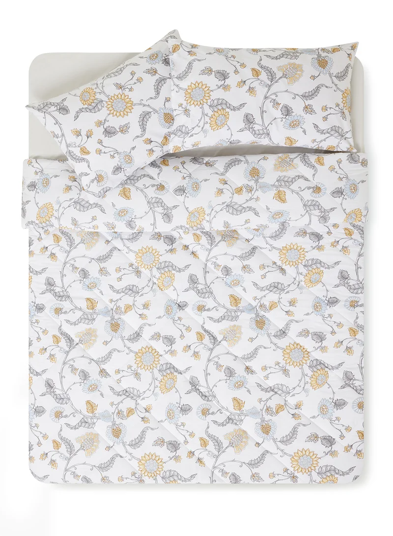 Noon East Comforter Set With Pillow Cover 50X75 Cm, Comforter 260X240 Cm - For King Size Mattress - 100% Cotton Dehlia - Sleep Well Lightweight And Warm Bed Linen Yellow