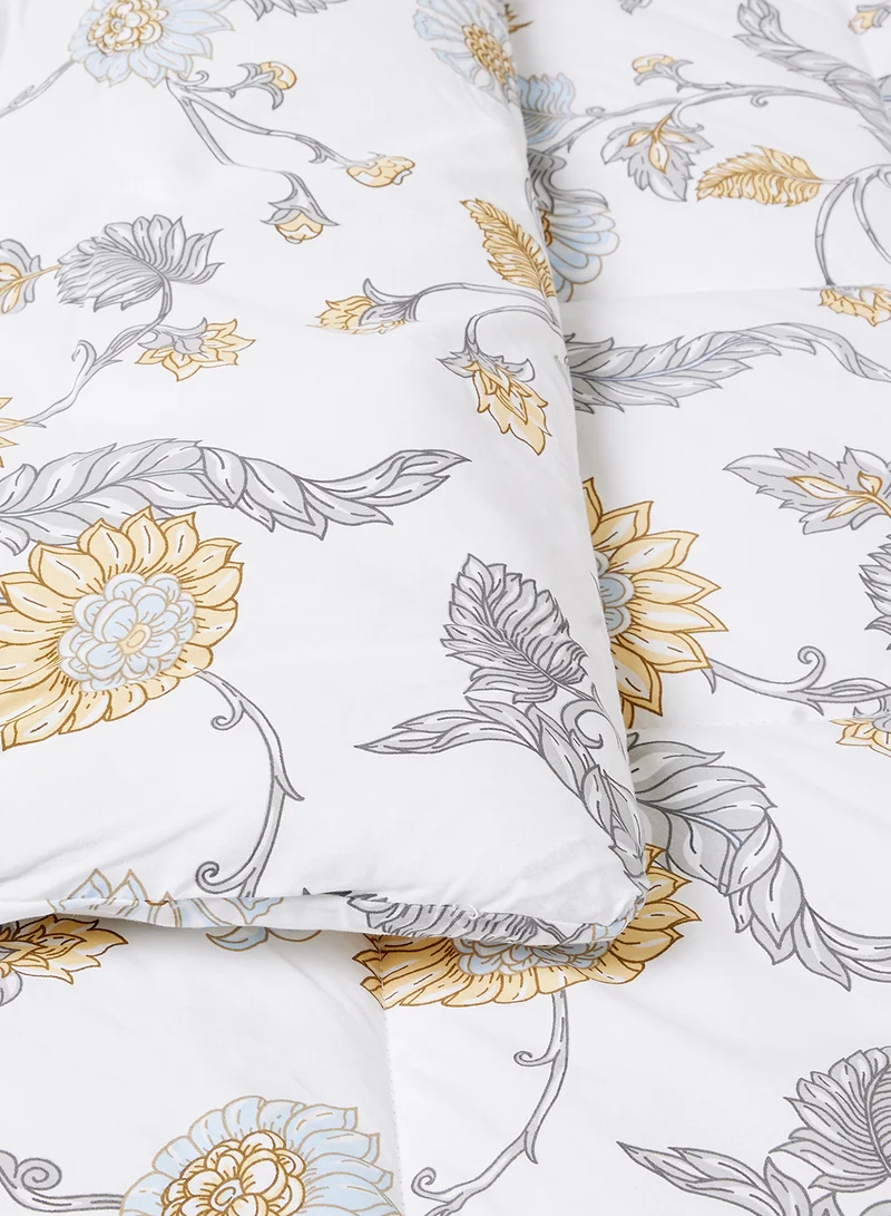 Noon East Comforter Set With Pillow Cover 50X75 Cm, Comforter 260X240 Cm - For King Size Mattress - 100% Cotton Dehlia - Sleep Well Lightweight And Warm Bed Linen Yellow