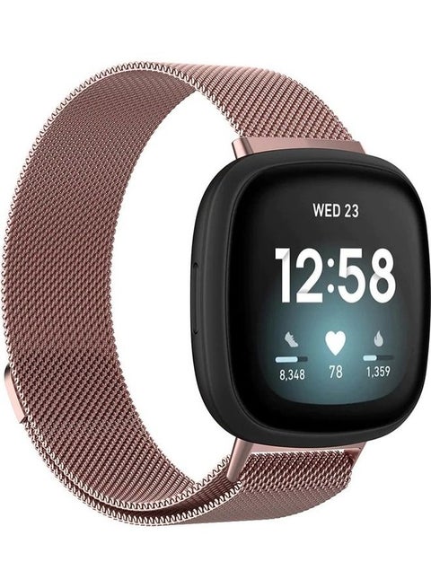 Milanese Band Stainless Steel Mesh Loop Strap for Fitbit Versa 3/Sense Smart Watch Rose Pink