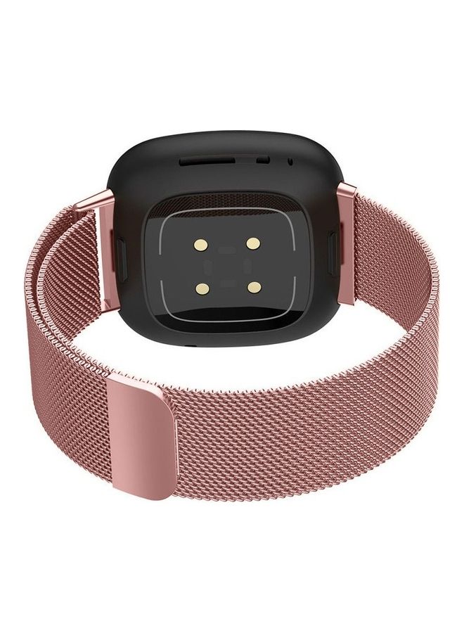 MARGOUN - Milanese Band Stainless Steel Mesh Loop Strap for Fitbit Versa 3/Sense Smart Watch Rose Pink - Image 1