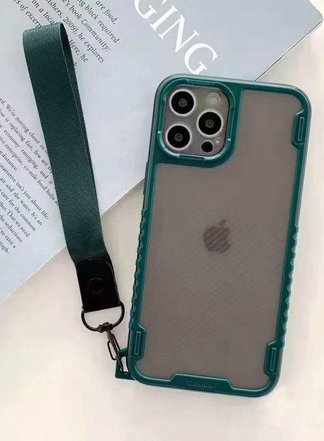 MARGOUN Hybrid Shockproof Traveler Case With Hand Strap Carbon Fiber Pattern Anti Drop Rugged Bumper Cover For iPhone 13 Pro Green  - Image 2