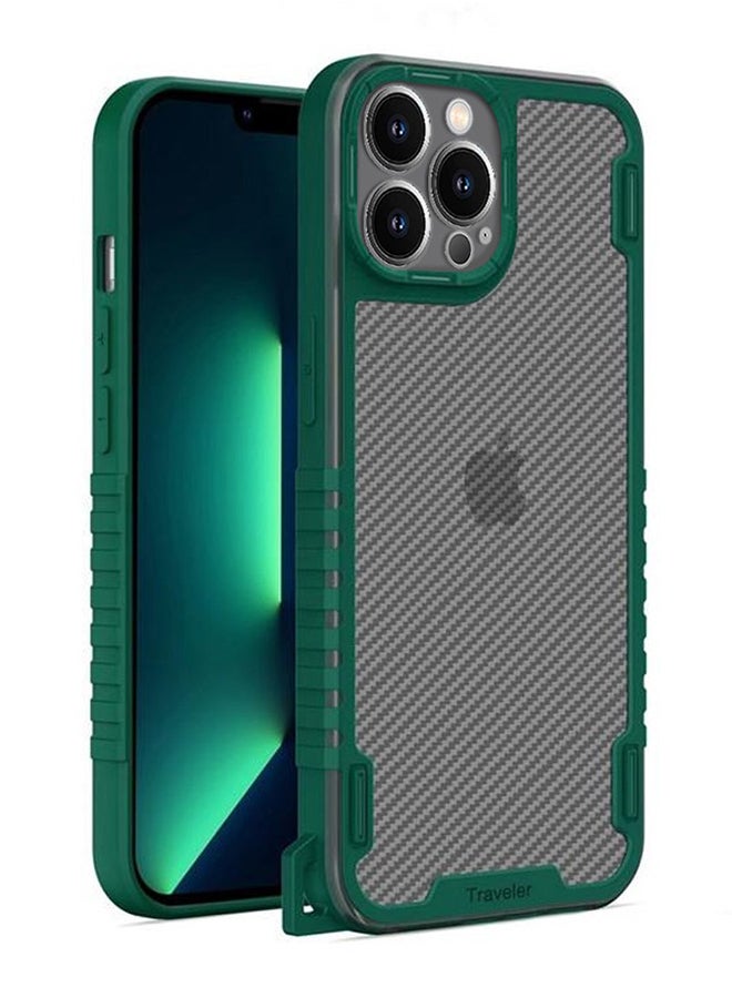 MARGOUN Hybrid Shockproof Traveler Case With Hand Strap Carbon Fiber Pattern Anti Drop Rugged Bumper Cover For iPhone 13 Pro Green  - Image 3
