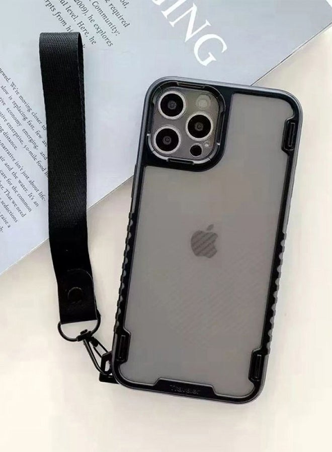 MARGOUN Hybrid Shockproof Traveler Case with Hand Strap Carbon Fiber Pattern Anti Drop Rugged Bumper Cover For iPhone 13 Pro Max Black - Image 2
