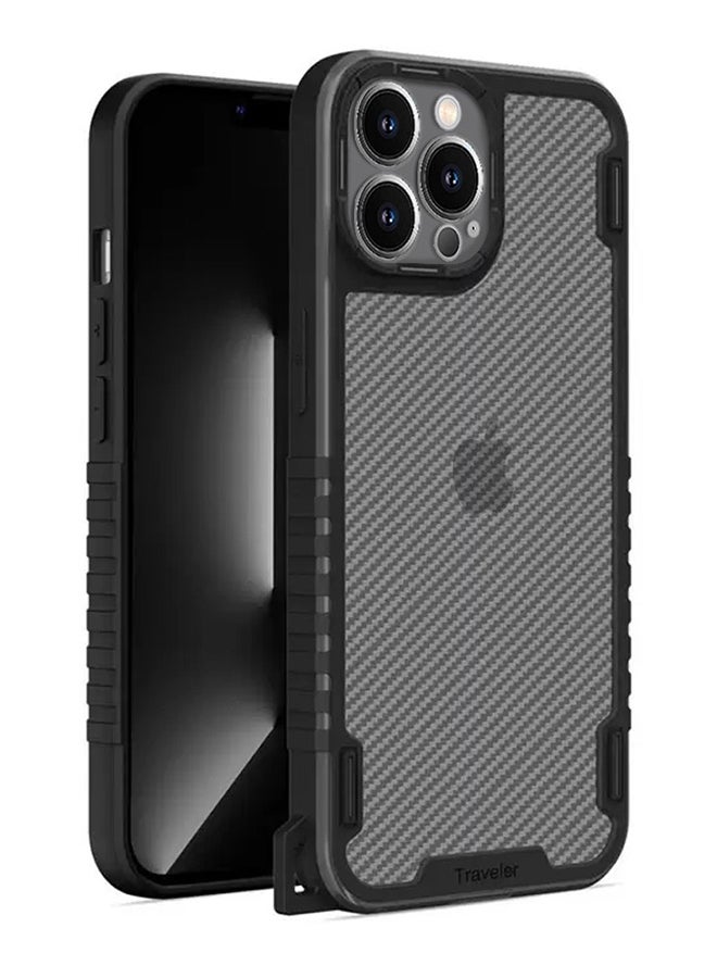 MARGOUN Hybrid Shockproof Traveler Case with Hand Strap Carbon Fiber Pattern Anti Drop Rugged Bumper Cover For iPhone 13 Pro Max Black - Image 3