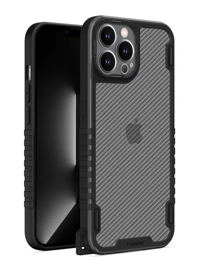 MARGOUN Hybrid Shockproof Traveler Case With Hand Strap Carbon Fiber Pattern Anti Drop Rugged Bumper Cover For iPhone 13 Pro Black  - Image 3