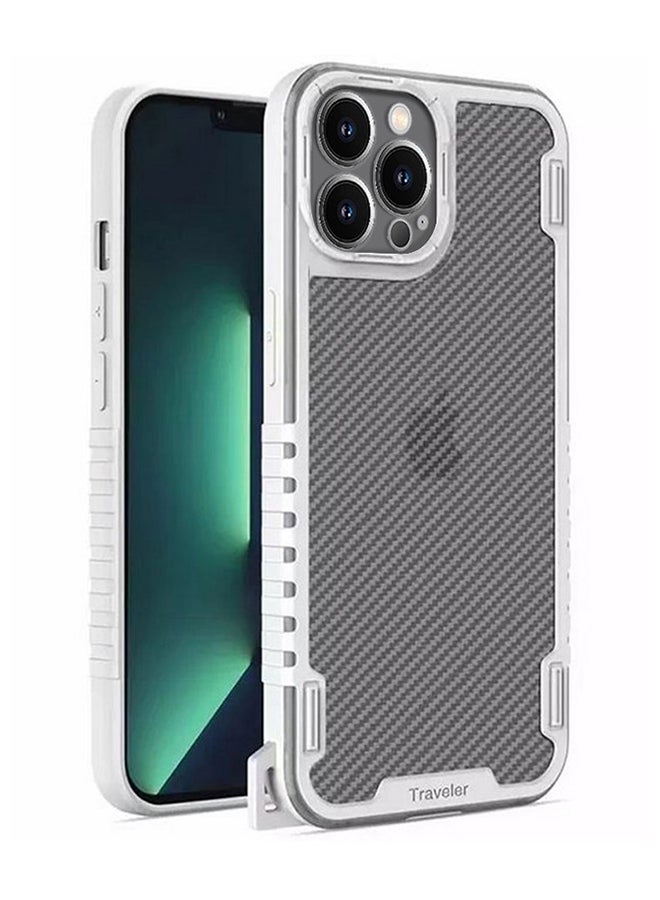 MARGOUN Hybrid Shockproof Traveler Case With Hand Strap Carbon Fiber Pattern Anti Drop Rugged Bumper Cover For iPhone 13 Pro Max White - Image 2