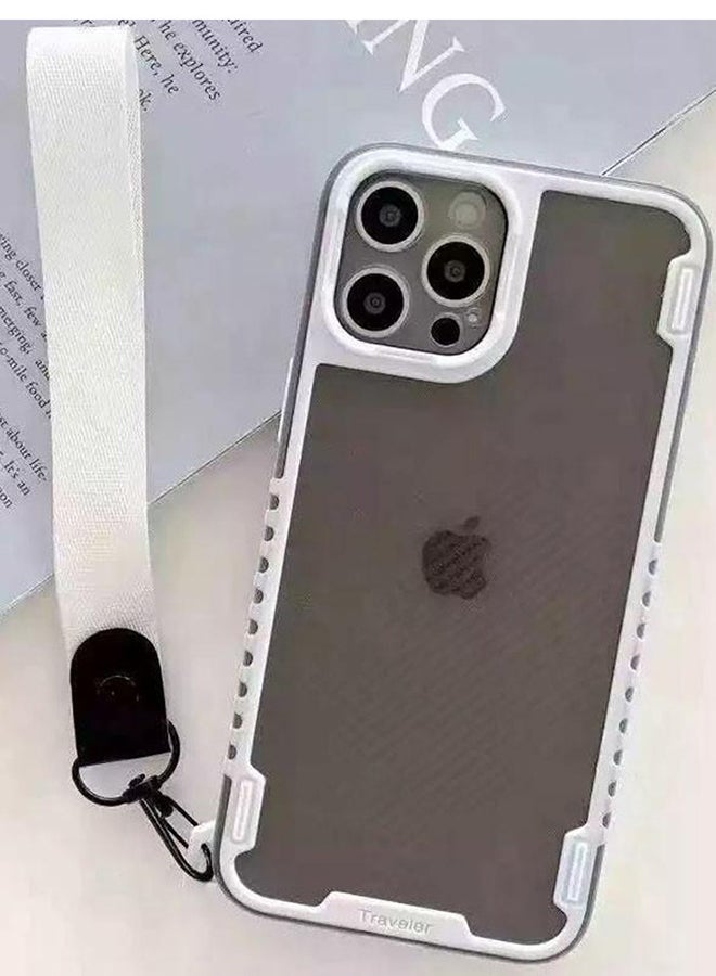 MARGOUN Hybrid Shockproof Traveler Case With Hand Strap Carbon Fiber Pattern Anti Drop Rugged Bumper Cover For iPhone 13 Pro Max White - Image 3