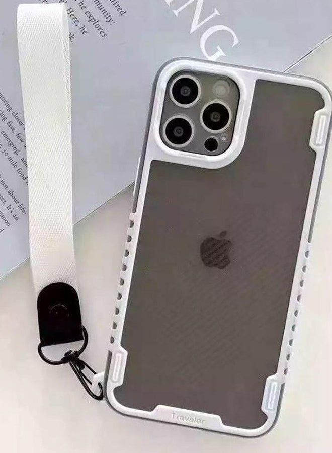 MARGOUN Hybrid Shockproof Traveler Case With Hand Strap Carbon Fiber Pattern Anti Drop Rugged Bumper Cover For iPhone 13 Pro White  - Image 3
