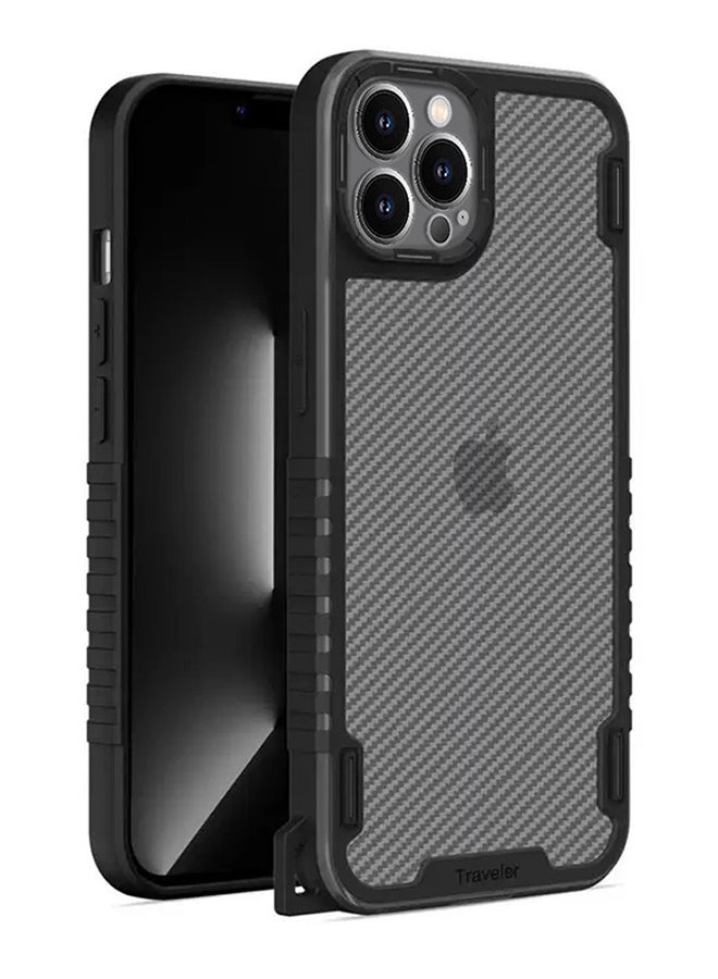 مارجون غطاء حماية ضد الصدمات من عدة مواد مختلفة بنقشة ألياف الكربون للسفر مع حزام لليد وواقيات مقواة ضد السقوط لهاتف آيفون 12 برو أسود - Image 3