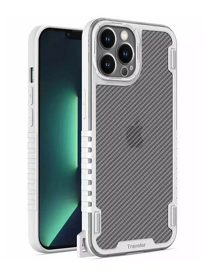 MARGOUN Hybrid Shockproof Traveler Case With Hand Strap Carbon Fiber Pattern Anti Drop Rugged Bumper Cover For iPhone 13 Pro White  - Image 2
