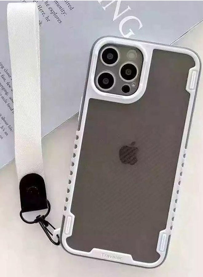 MARGOUN Hybrid Shockproof Traveler Case with Hand Strap Carbon Fiber Pattern Anti Drop Rugged Bumper Cover For iPhone 12 Pro White  - Image 2
