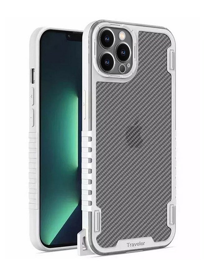 MARGOUN Hybrid Shockproof Traveler Case with Hand Strap Carbon Fiber Pattern Anti Drop Rugged Bumper Cover For iPhone 12 Pro White  - Image 3
