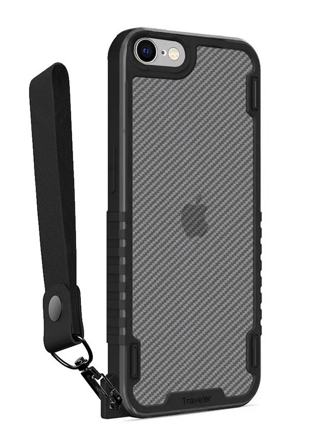 مارجون غطاء حماية ضد الصدمات من عدة مواد مختلفة بنقشة ألياف الكربون للسفر مع حزام لليد وواقيات مقواة ضد السقوط لهاتف آيفون 7/8/SE (طراز 2020/2022) أسود - Image 1