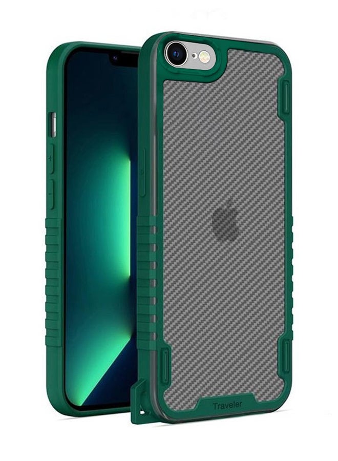 MARGOUN Hybrid Shockproof Traveler Case with Hand Strap Carbon Fiber Pattern Anti Drop Rugged Bumper Cover For iPhone 7/8/SE (2020/2022) Green  - Image 2