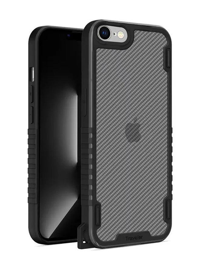 مارجون غطاء حماية ضد الصدمات من عدة مواد مختلفة بنقشة ألياف الكربون للسفر مع حزام لليد وواقيات مقواة ضد السقوط لهاتف آيفون 7/8/SE (طراز 2020/2022) أسود - Image 2