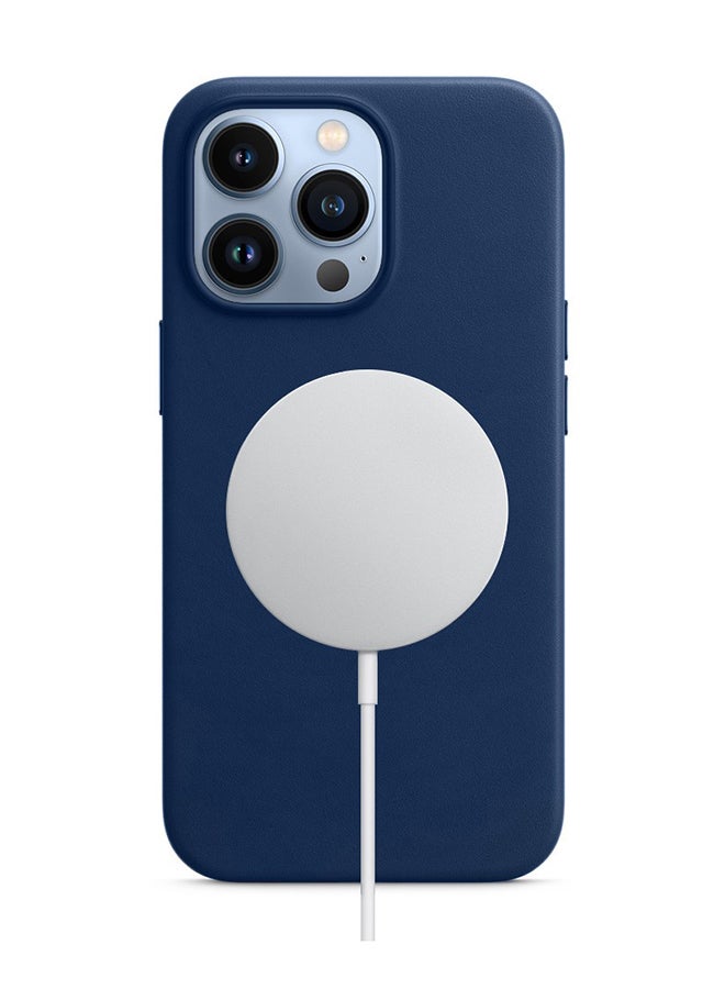 MARGOUN Protective Leather Case Cover With MagSafe for iPhone 13 Pro Blue - Image 2