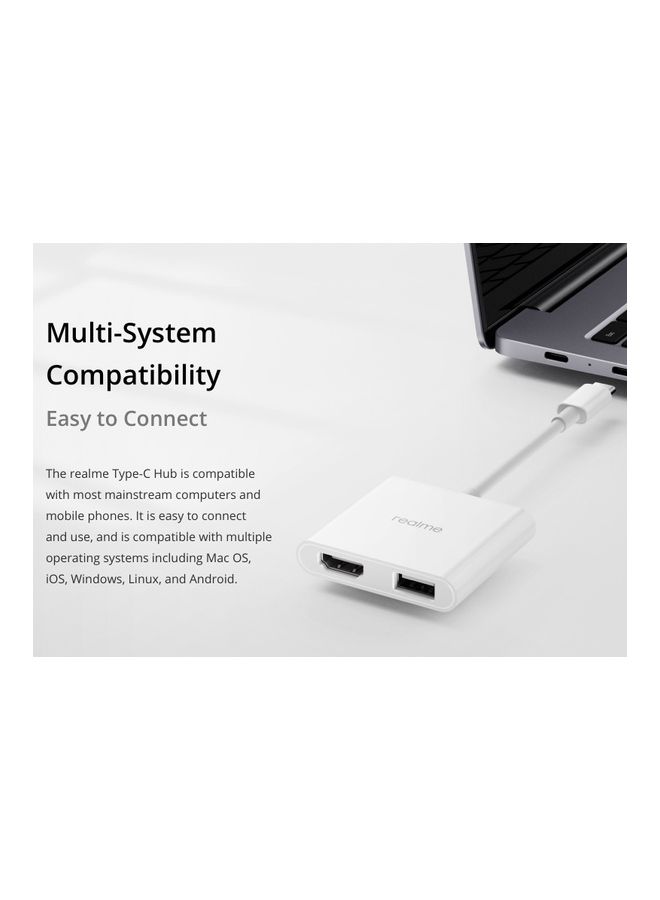 ريل مي - موزع Type-C بمنفذي USB3.2 و HDMI 1.4 أبيض - Image 1