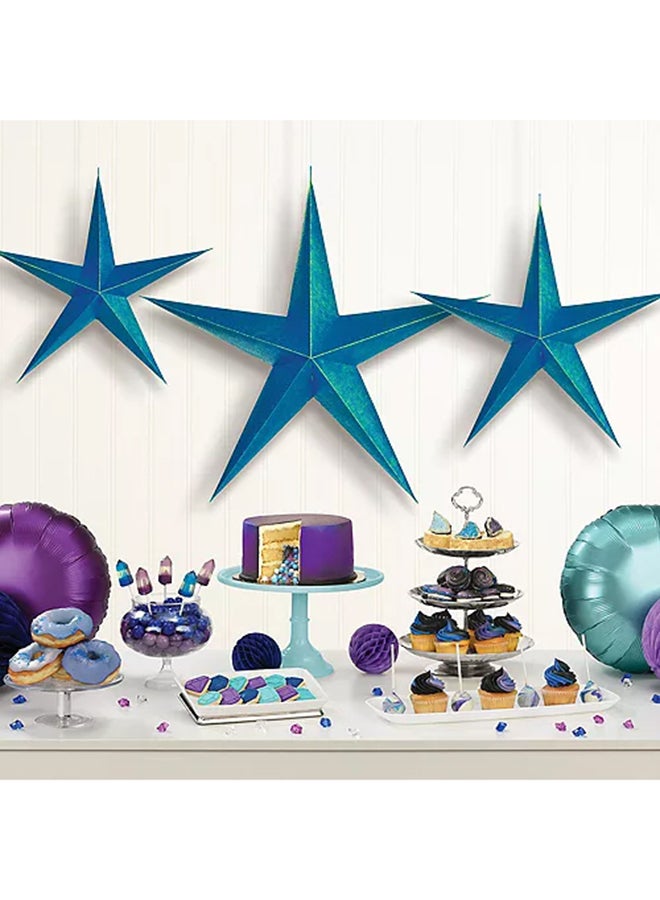 أمسكان 3 قطع من نجوم ورقية ثلاثية الأبعاد متلألئة بالياقوت الأزرق لمستلزمات حفلات عيد الميلاد - Image 2