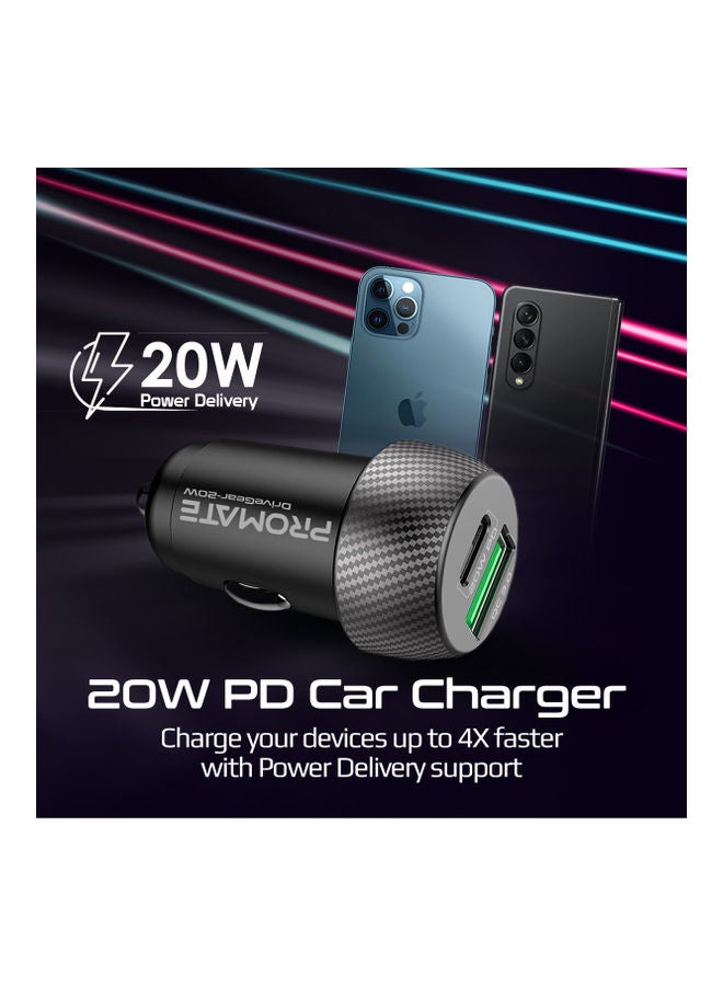 PROMATE - 20W Quick Charging Mini Car Charger Black - Image 1