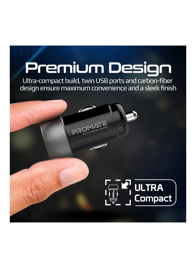 PROMATE - 20W Quick Charging Mini Car Charger Black - Image 1