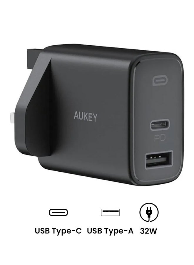 أوكي سويفت شاحن جداري USB-C PD مدخلين بقدرة 32 واط PA-F3S أسود  - Image 2