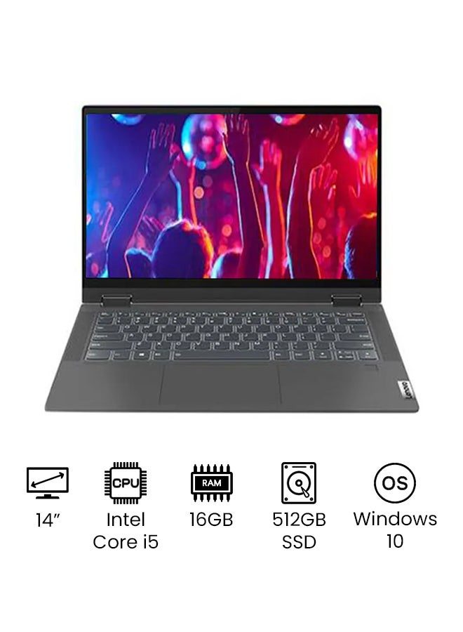 IdeaPad Flex 5 Convertible 2-In-1 Laptop With 14-Inch Touch Screen Display,Core i5 Processor/16GB RAM/512GB SSD/Windows 10/2GB NVIDIA MX450 Graphic Card/International Version English/Arabic Graphite Grey