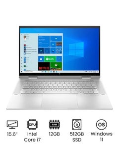 ENVY 15T-ES000 X360 Touchscreen (Upgraded Version) Laptop With 15.6-Inch FHD Display, Core i7-1165G7 Processer/12GB RAM/512GB SSD/Intel Iris Xe Graphics /International Version English Silver