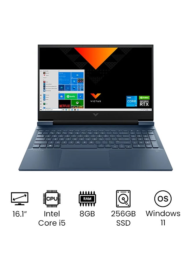 HP - Victus 16-D0023DX Gaming Laptop With 16.1-Inch FHD Display, Core i5-11400H Processer/8GB RAM/256GB SSD/Nvidai GeForce RTX 3050 Graphics Card /International Version English Performance Blue - Image 1