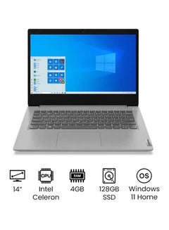 Ideapad 3 (Upgraded Version) Laptop With 14-Inch Display, Celeron N4020 Processor/4GB RAM 128GB SSD/Intel UHD Graphics/Windows 11 Home English/Arabic Grey
