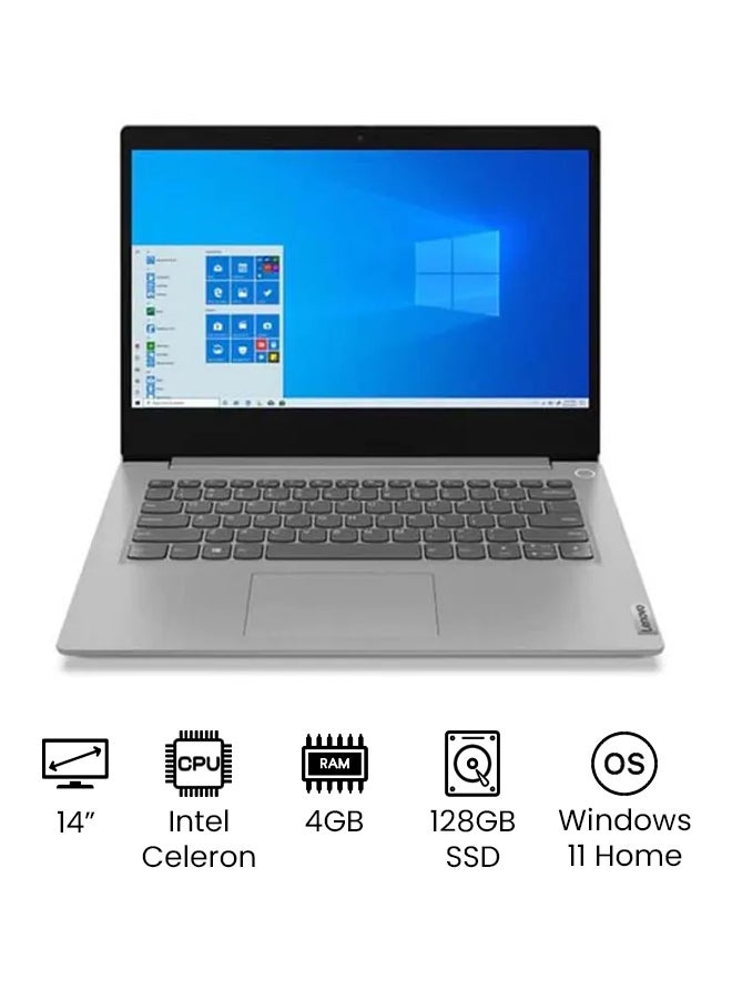 Lenovo - Ideapad 3 (Upgraded Version) Laptop With 14-Inch Display, Celeron N4020 Processor/4GB RAM 128GB SSD/Intel UHD Graphics/Windows 11 Home English/Arabic Grey - Image 1