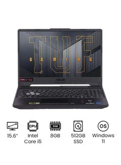 TUF Gaming F15 FX506HCB-HN1138W Laptop With 15.6-Inch Display, Core i5-11400H Processor / 8GB RAM / 512GB SSD / 4GB NVIDIA GeForce RTX 3050 Graphics / Win11/International Version English/Arabic Eclipse Gray