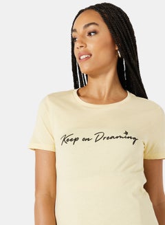 NEW LOOK Slogan Print T-Shirt Yellow  - Image 4