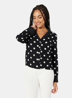 NEW LOOK Polka Dot Print Shirt Black  - Image 1