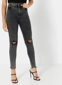 NEW LOOK Faded High Waist Ripped Jeans Grey  - Image 1