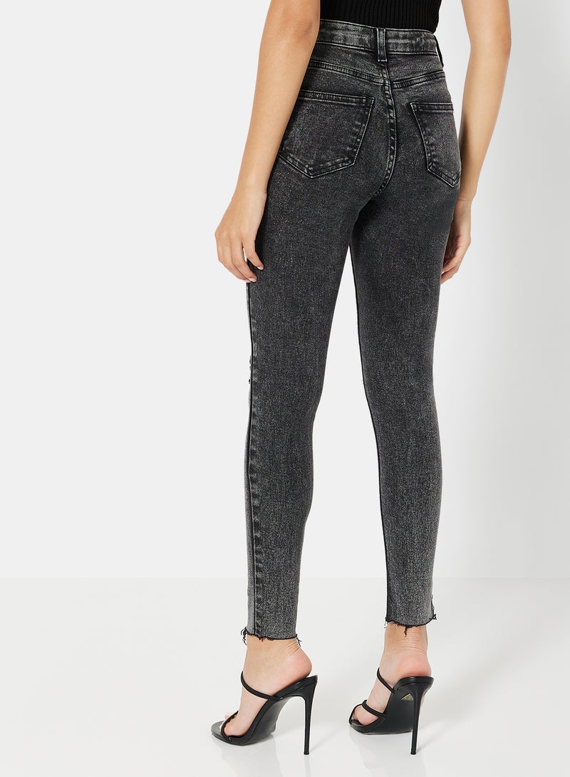 NEW LOOK - Faded High Waist Ripped Jeans Grey - Image 1