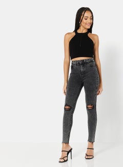 NEW LOOK Faded High Waist Ripped Jeans Grey  - Image 3