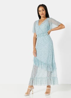 NEW LOOK Floral Ruffled Midi Dress Blue  - Image 1