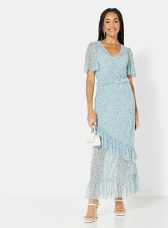 NEW LOOK Floral Ruffled Midi Dress Blue  - Image 3