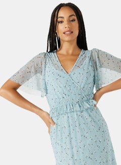NEW LOOK Floral Ruffled Midi Dress Blue  - Image 4