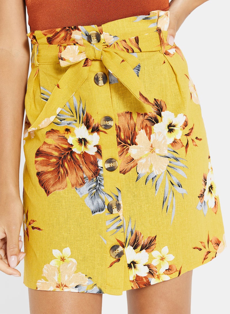 NEW LOOK - Tropical Print Belted Skirt Yellow - Image 1