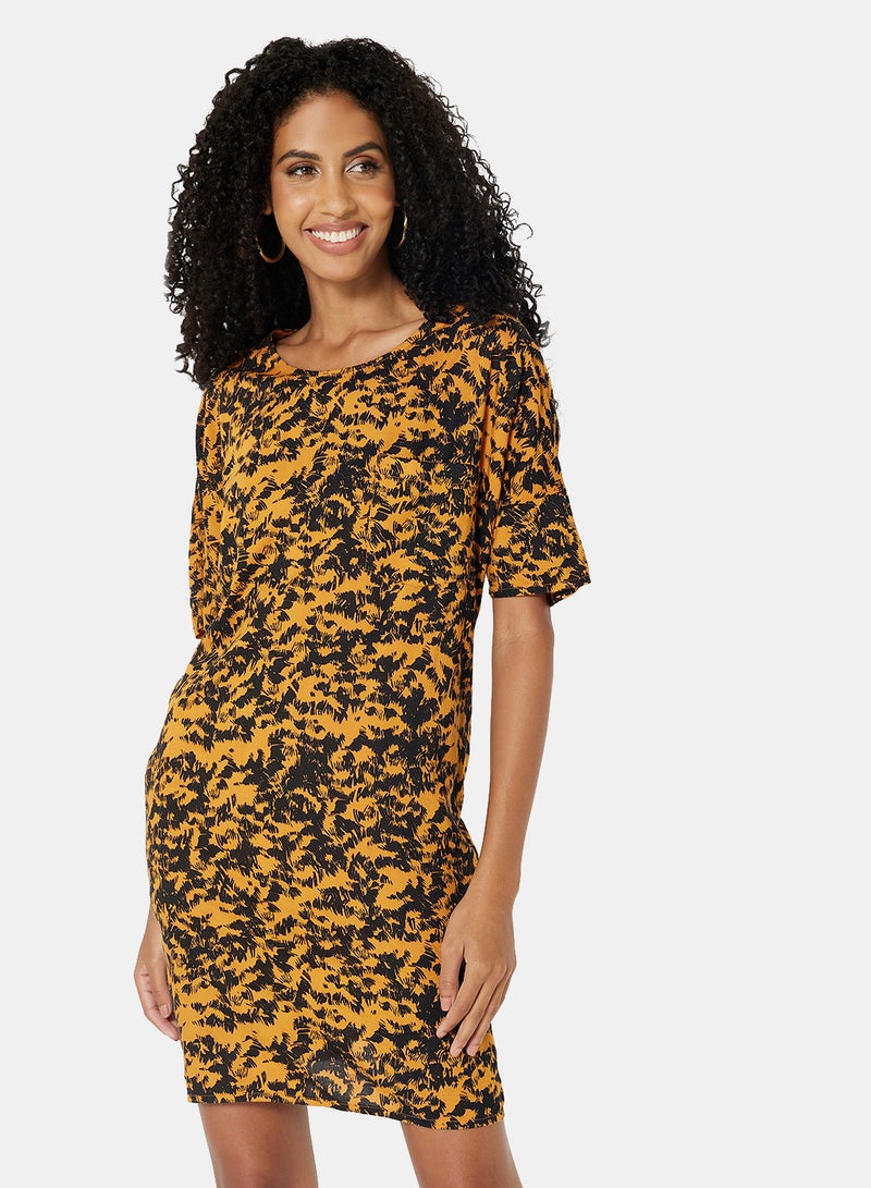 NOISY MAY - Printed T-Shirt Dress Yellow - Image 1