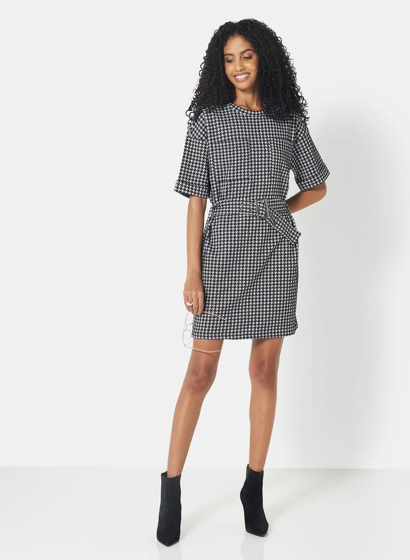 NOISY MAY Houndstooth Mini Dress Black/White
