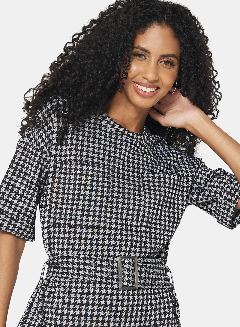 NOISY MAY Houndstooth Mini Dress Black/White